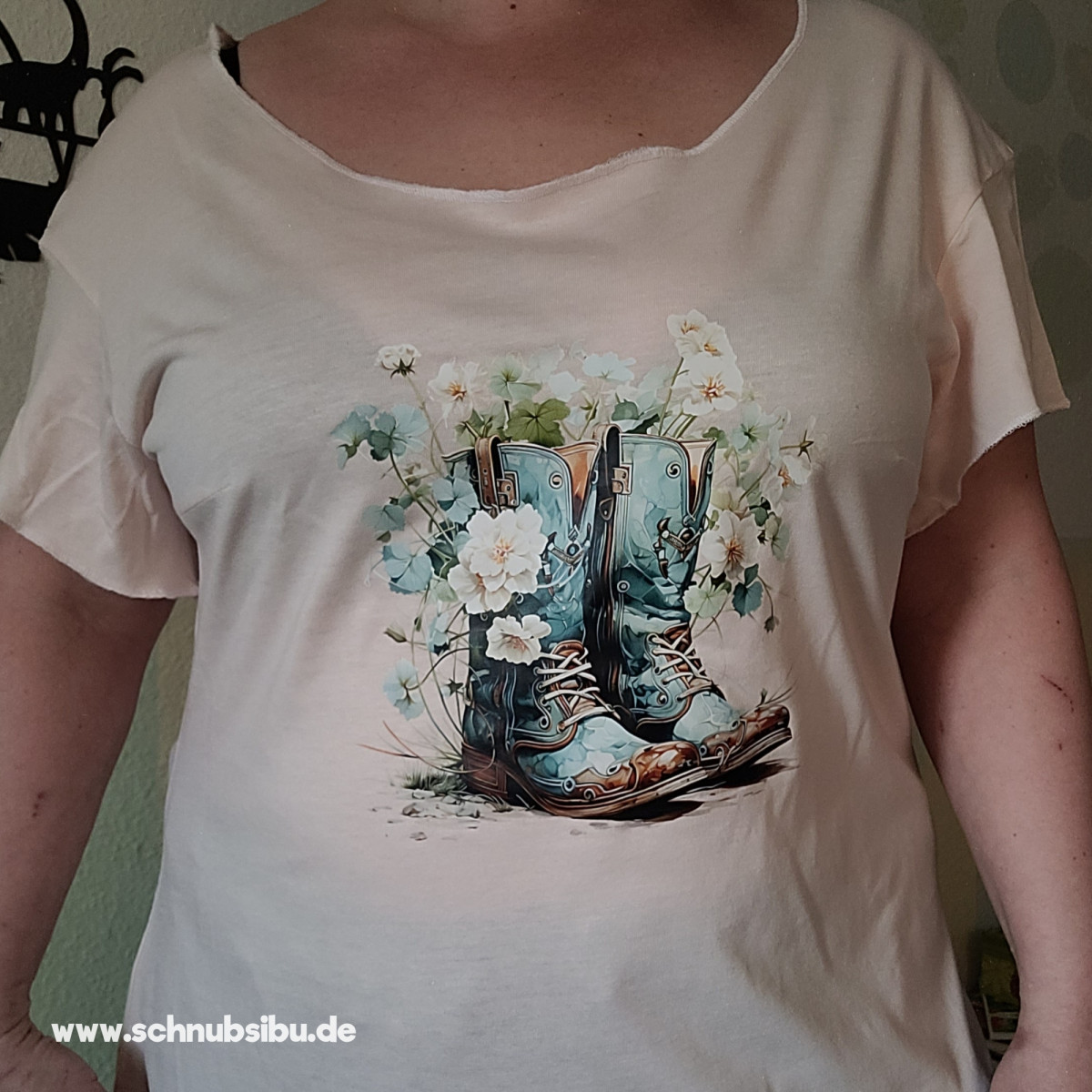 Bügelbild Flower Boots türkis
